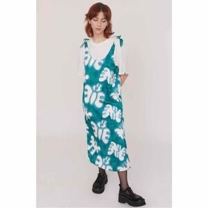 Lazy Oaf Acid Butterfly Dress Size 4 Midi Blue White Tie Straps Side Slits Shift